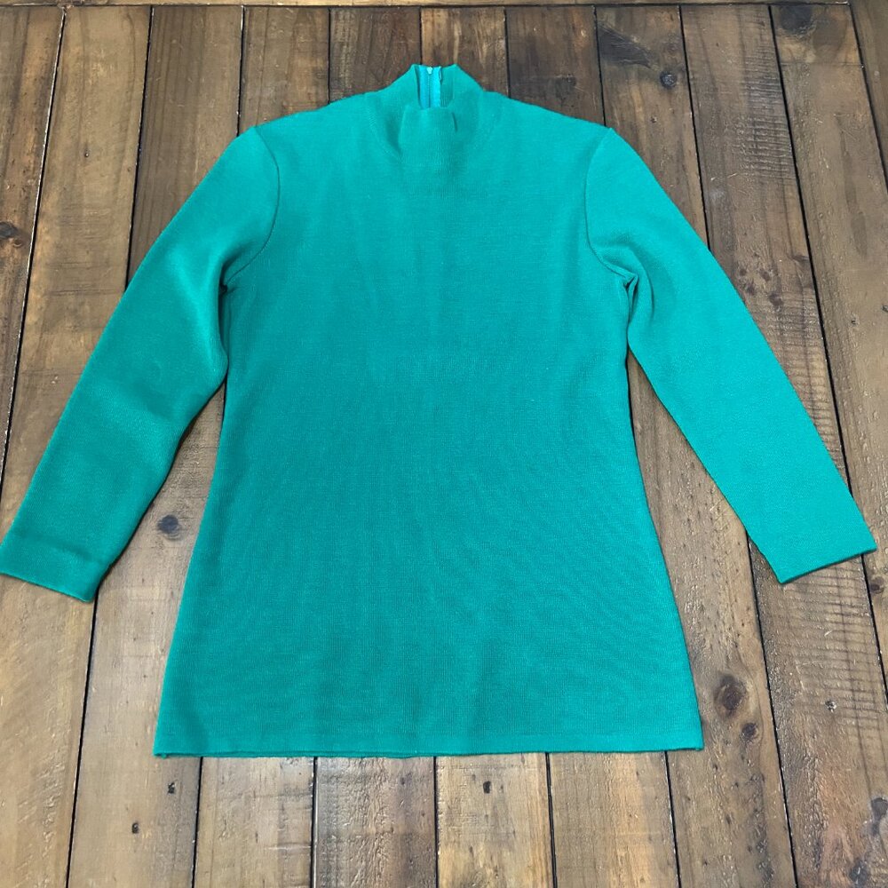 Vtg Creazioni Venturie Italy 100% Wool Mock Neck Sweater Emerald Green Womens